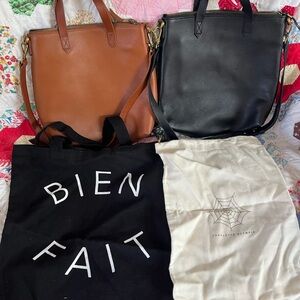 Madewell Leather Crossbody Tote Duo Black Brown lot dust bag brass purse satchel